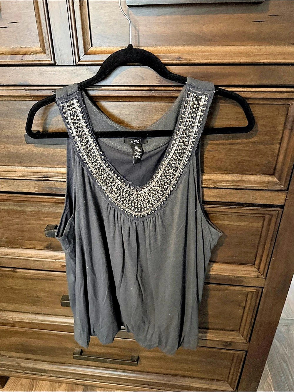 Alfani Embellished Neckline Black Size 2X